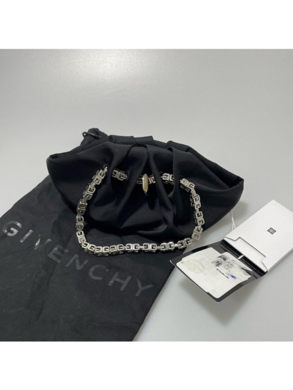 Givenchy Kenny Mini Silk Top Handle Bag Black Silver - Picture 3 of 9